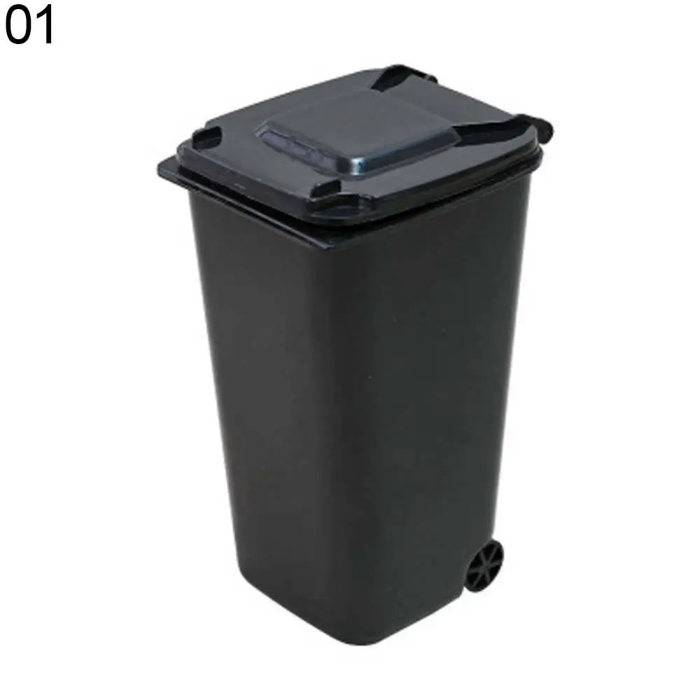 Mini Wheelie Trash Can Storage Bin Desktop Organizer Pen Pencil Cup Creative