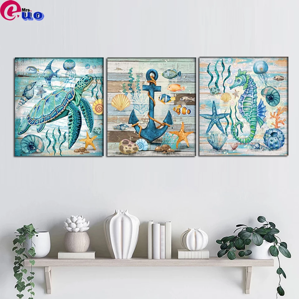 Ocean Wall Art Blue Beach Diamond Painting New Collection 2022 Mosaic Turtle Seahorse Cross Embroidery Kit Animals Home Decor