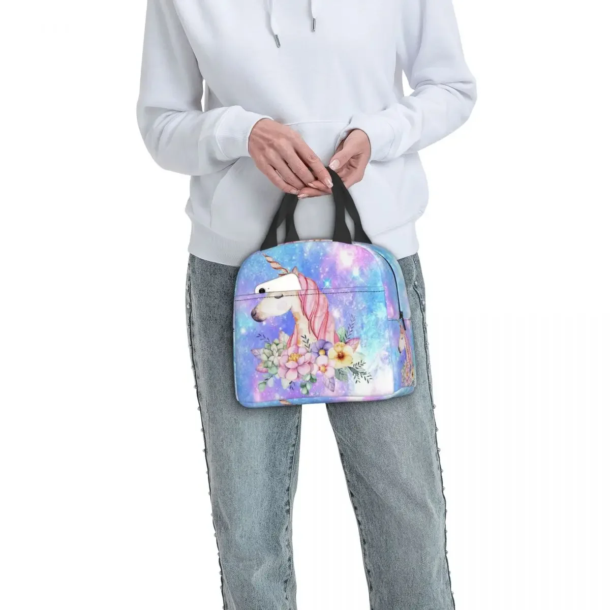 Bolsa de almuerzo con aislamiento de unicornio de dibujos animados para mujer, refrigerador reutilizable, bolsa térmica para el almuerzo, playa, Camping, viaje, Picnic, comida, caja Bento