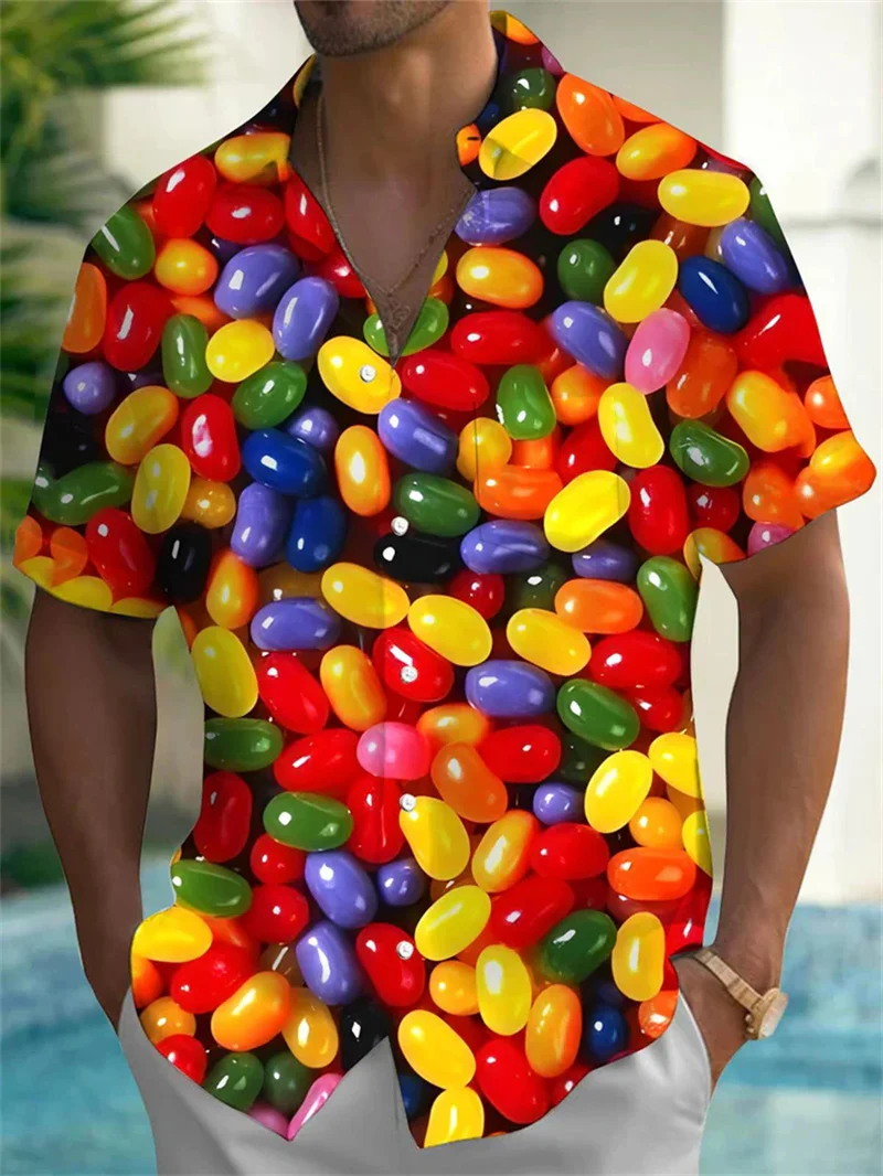 

2025 Summer Hawaiian Men's Shirt Music Guitar Printed Top Fashionable and Casual Oversized Collar Rock Shirt