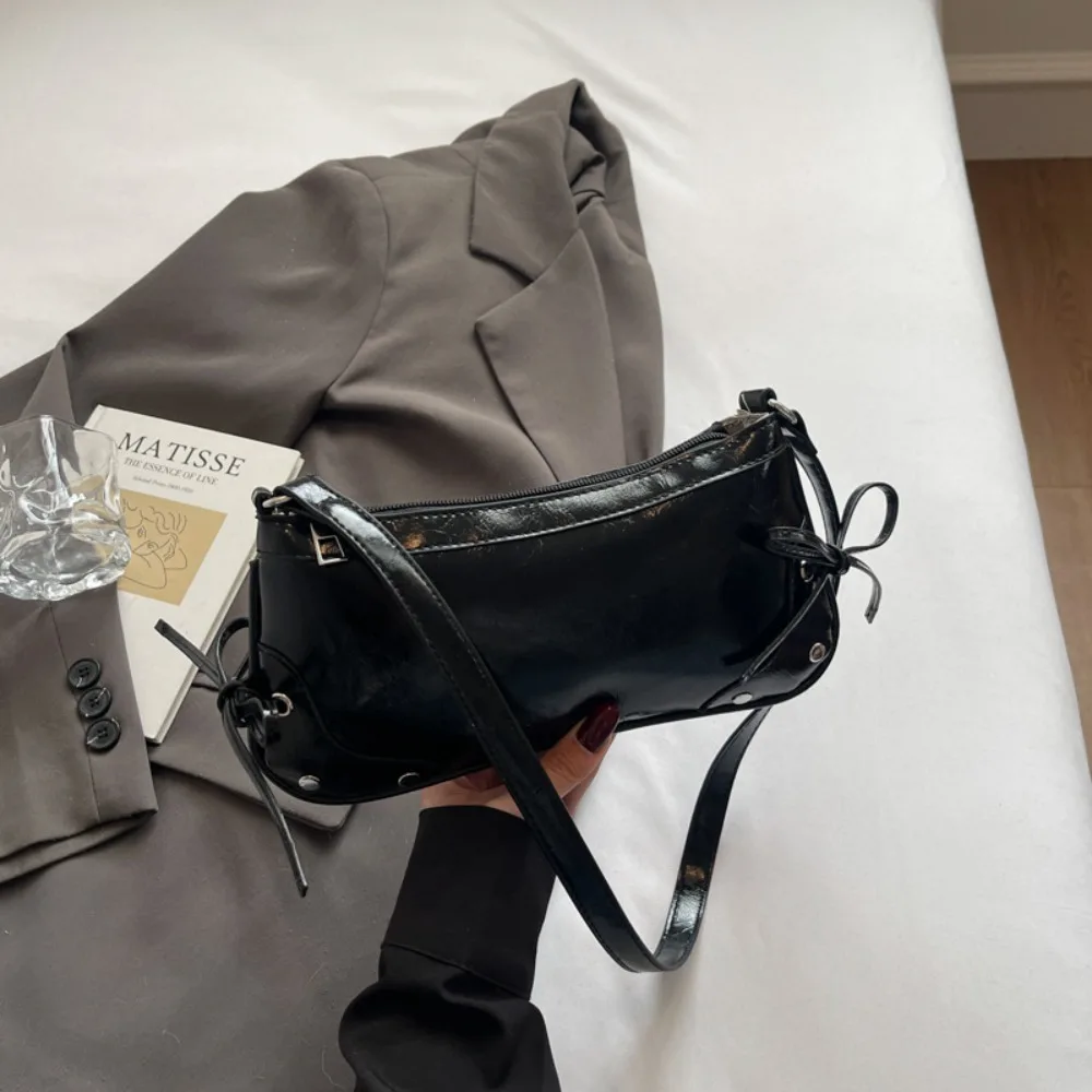 

Fashion Solid Color Shoulder Bag Bow Tie Designer Armpit Bag PU Leather Y2K Women Handbag Ladies