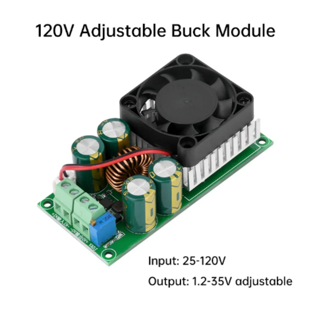 DC25-120V to DC1.2-35V Adjustable Step-down Power Supply Module 10A DC-DC Buck Module with Cooling Fan