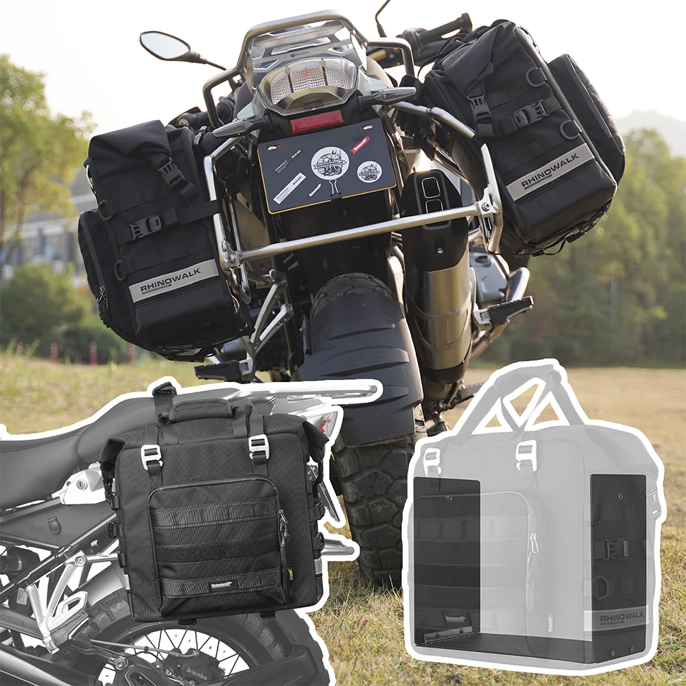 

Rhinowalk Motorcycle Side Bag 25L-32L Waterproof Quick Release Saddle Bag Motor Hard Rack Bags Luggage With Support Plates 1 Pc