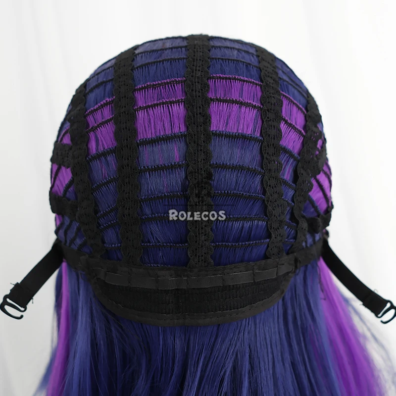 ROLECOS Capelli sintetici Gioco LOL Arcane Stagione 2 Jinx Parrucche Cosplay Jinx Halloween 45 cm Lungo Blu Misto Viola Parrucca Capelli sintetici