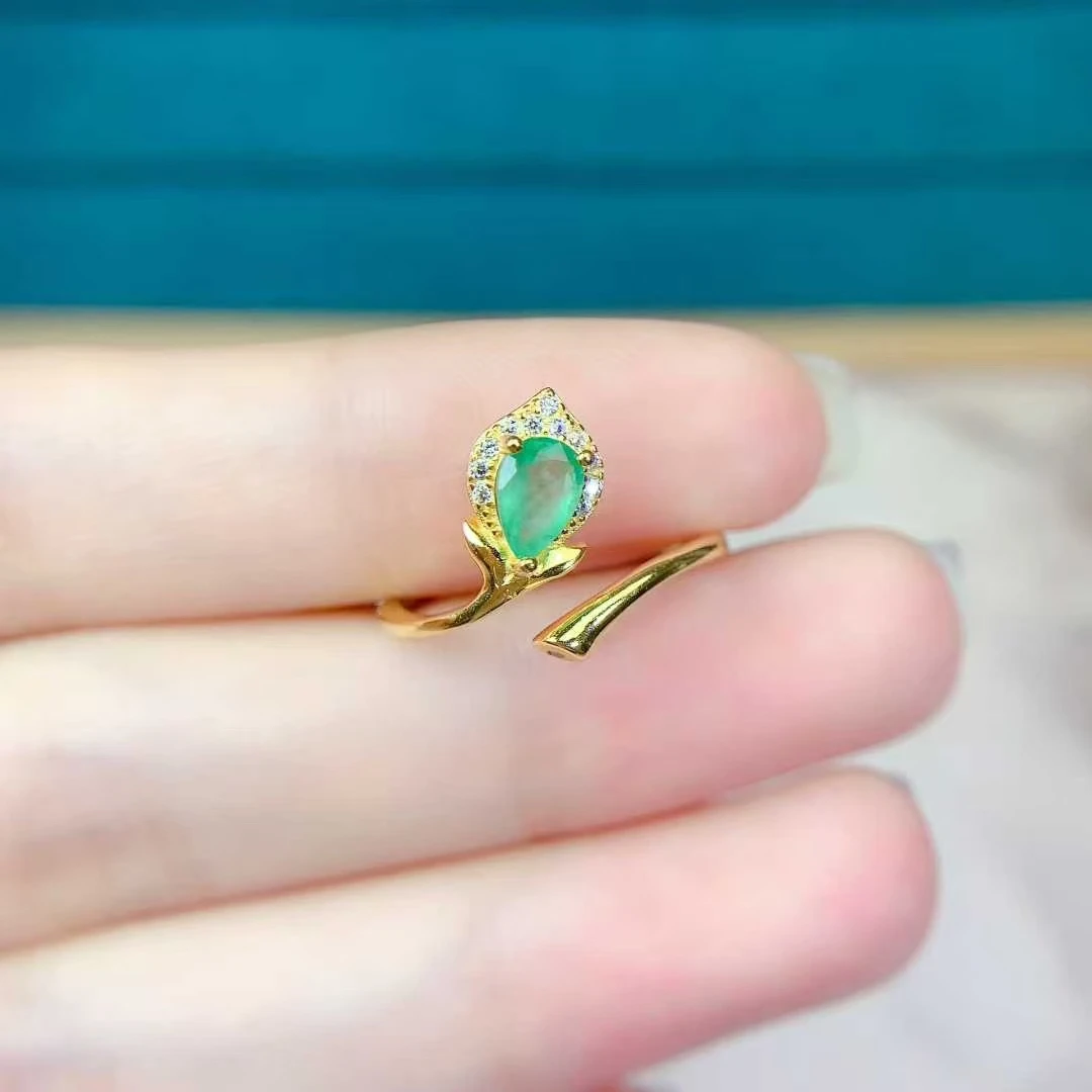real sterling silver ring natural colombia emerald ring 4mm*6mm 0.3ct genuine emerald 925 silver jewelry