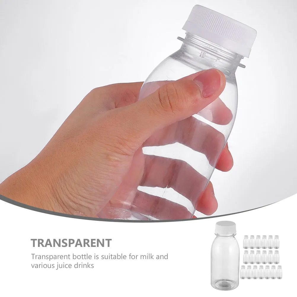 

20pcs Empty Juice Bottles Transparent PET Reusable Plastic Containers Portable Clear Beverage Travel Milk School Gym Outdoor