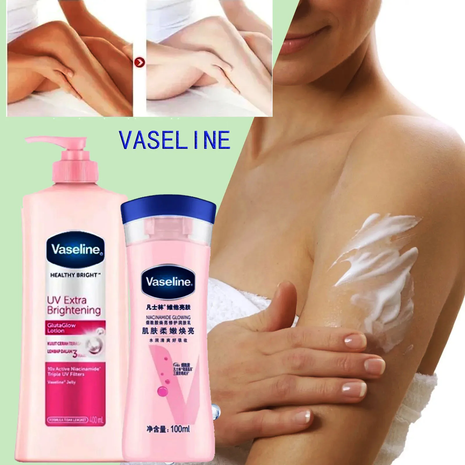 100ml/400ML Vaseline Body Lotion Whitening Moisturizer for Chicken Skin Treatment Brightening Skin Care Dual Size