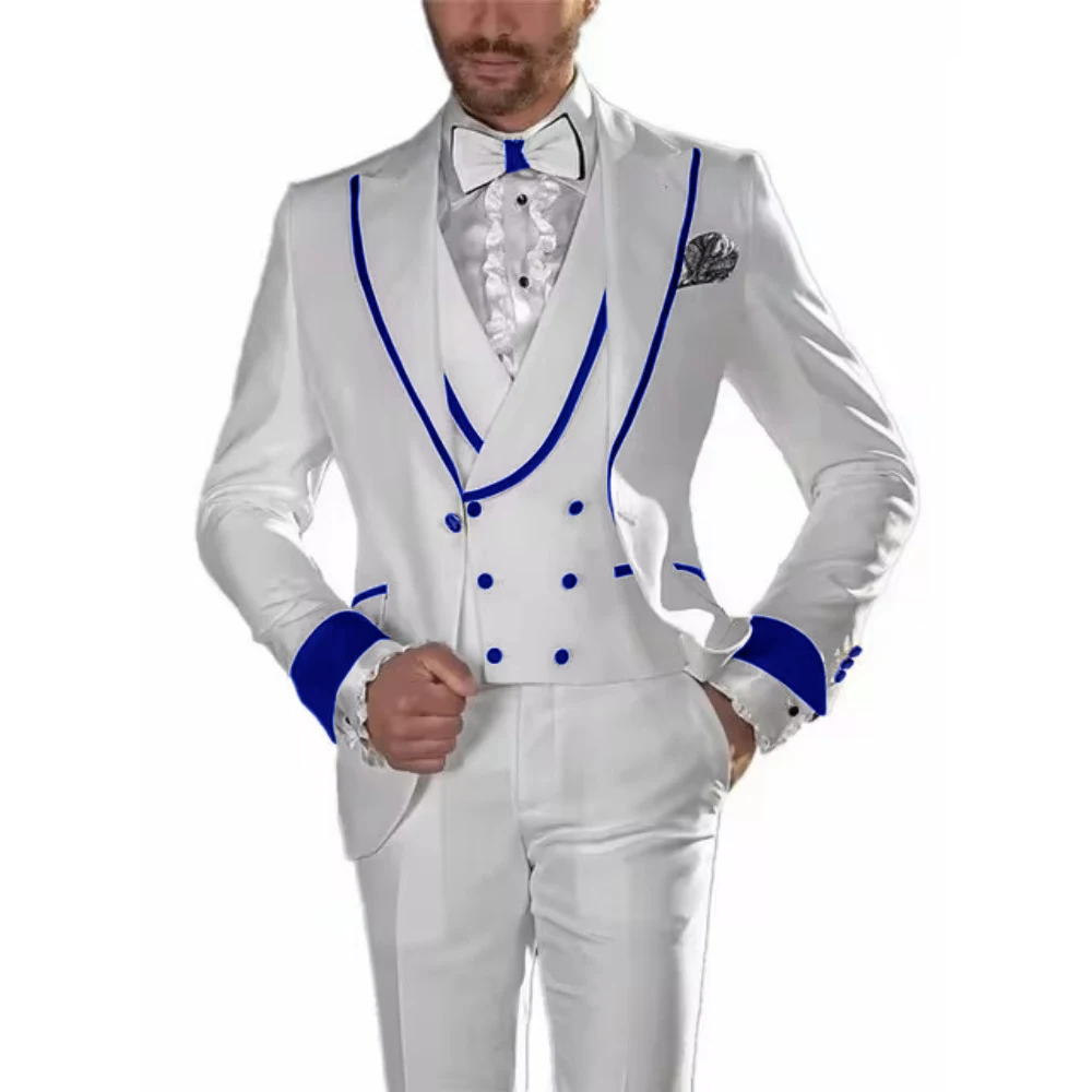 

Fashion 3 Pieces White Men's Slim Fit Suit Smoking Wedding Costume Homme Mariage Terno Masculino Mens Suits (Jacket+Vest+Pants)