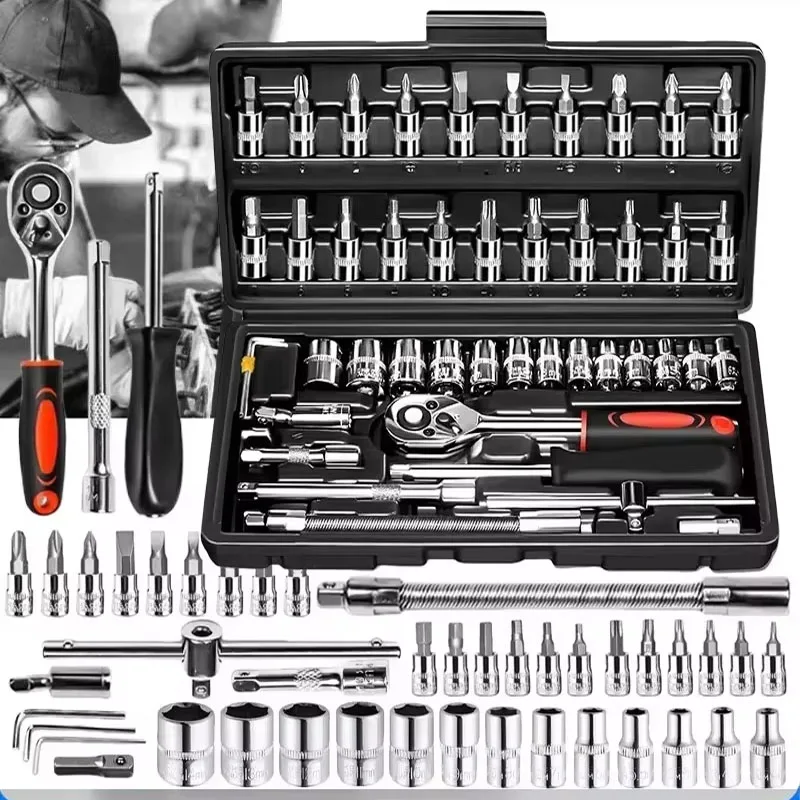 46pcs NEW Car Repair Tool Kit 46 Piece/Set Socket Set Car Repair Tool Ratchet Torque Wrench Combo Auto Repairing Tool Set Amagi