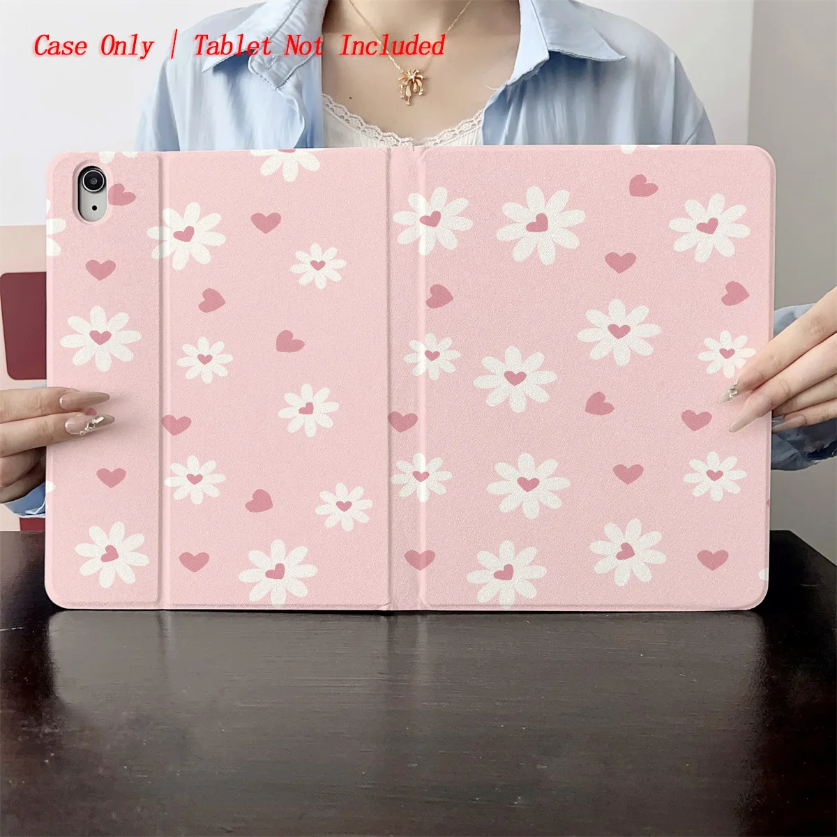 

Trendy Girly Pink Background & White Flower-Heart Print iPad Cover For Apple iPad 10th Gen Pro 11 Air 4 Mini 6 Protective Case