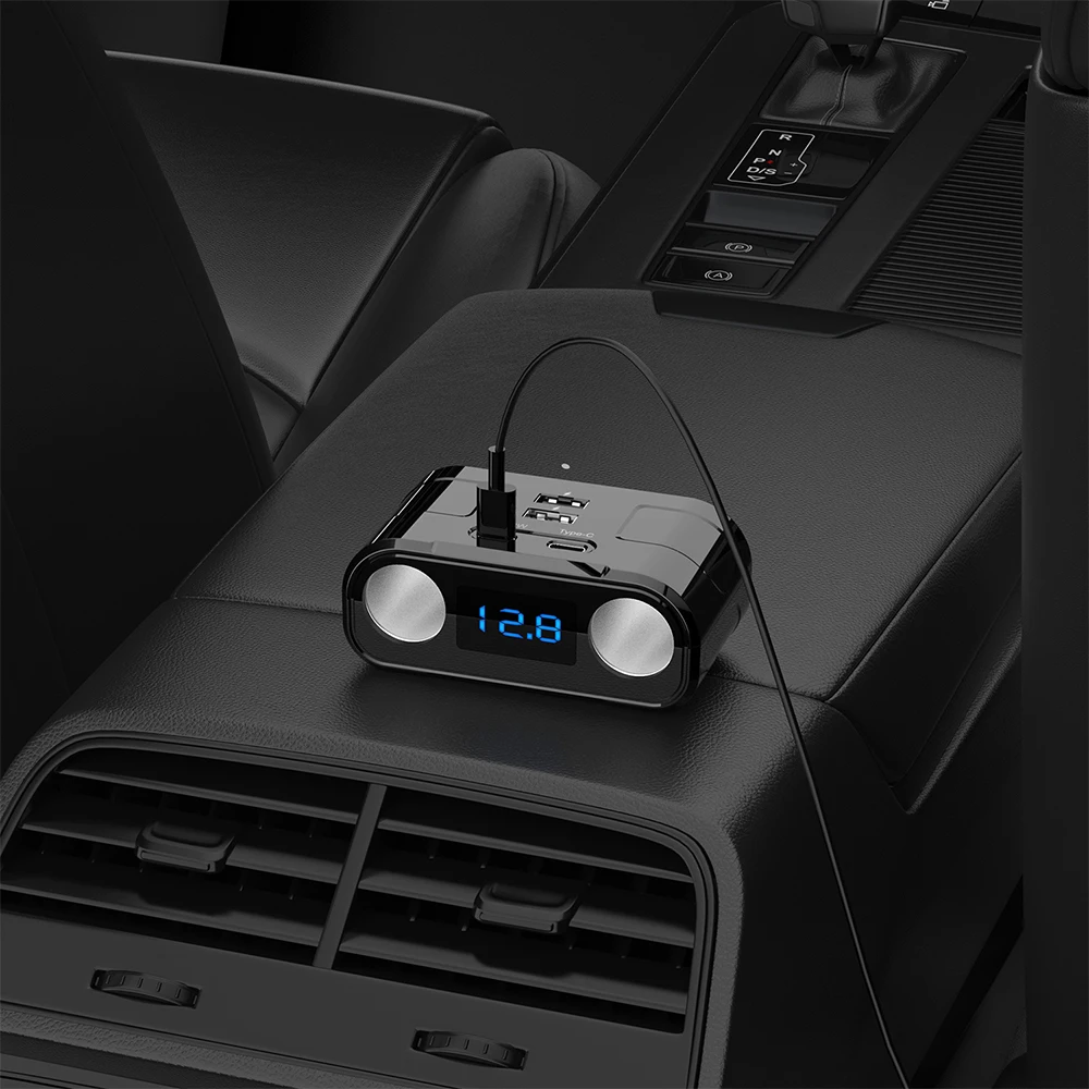 KEBIDUMEI 6in1 ولاعة السجائر الفاصل QC3.0 + PD شاحن سيارة شاشة ديجيتال شاحن الهاتف 12 فولت-24 فولت 60 واط محول اكسسوارات السيارات