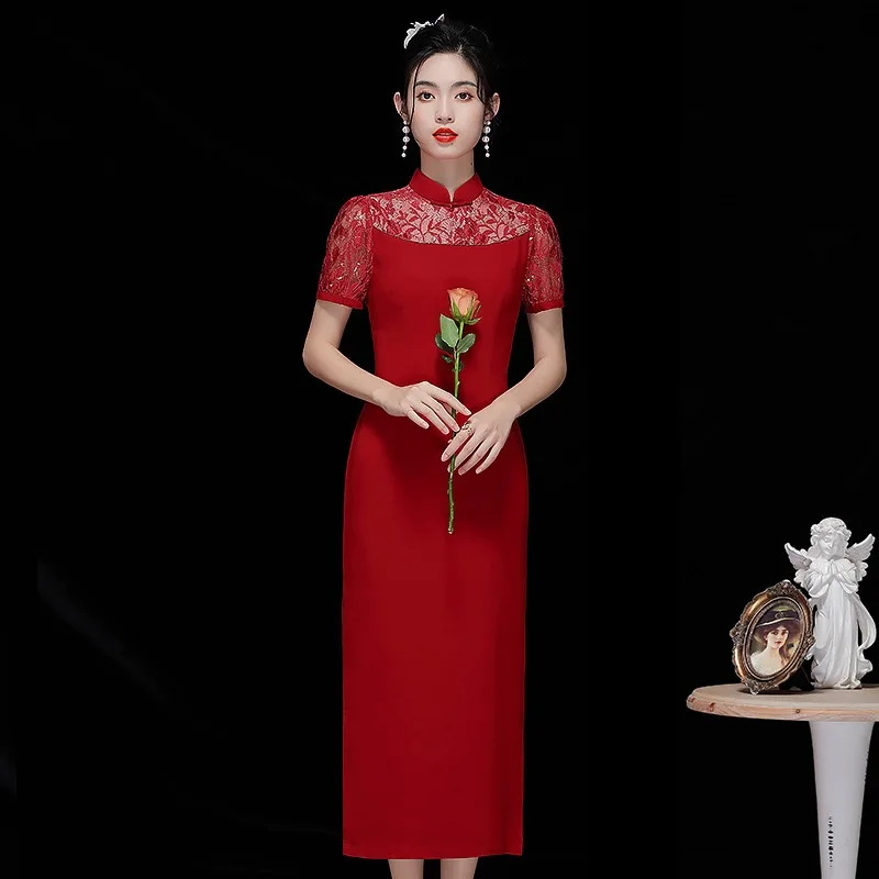 Qipao-Robe Rouge Alberoise pour Bol, Nouvel An, ixd'Hiver