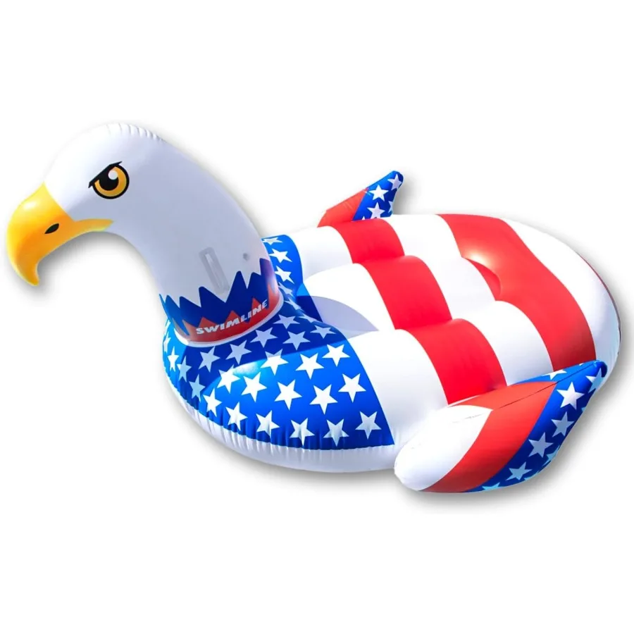 90700 Patriotic Americana Eagle Pool Float Oversized Ride-On Raft in Red White and Blue Stable Design for Summer Gathe
