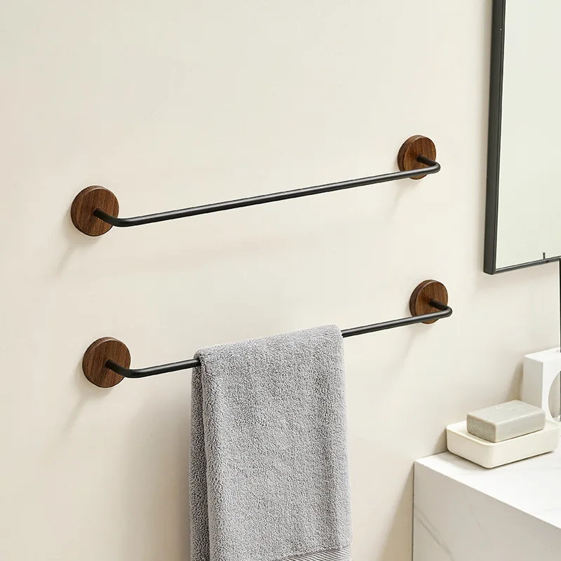 Вешалка для полотенец из орехового дерева в античном стиле, не перфорированная одинарная штанга, минималистичная вешалка для полотенец для ванной комнаты, вешалка для полотенец