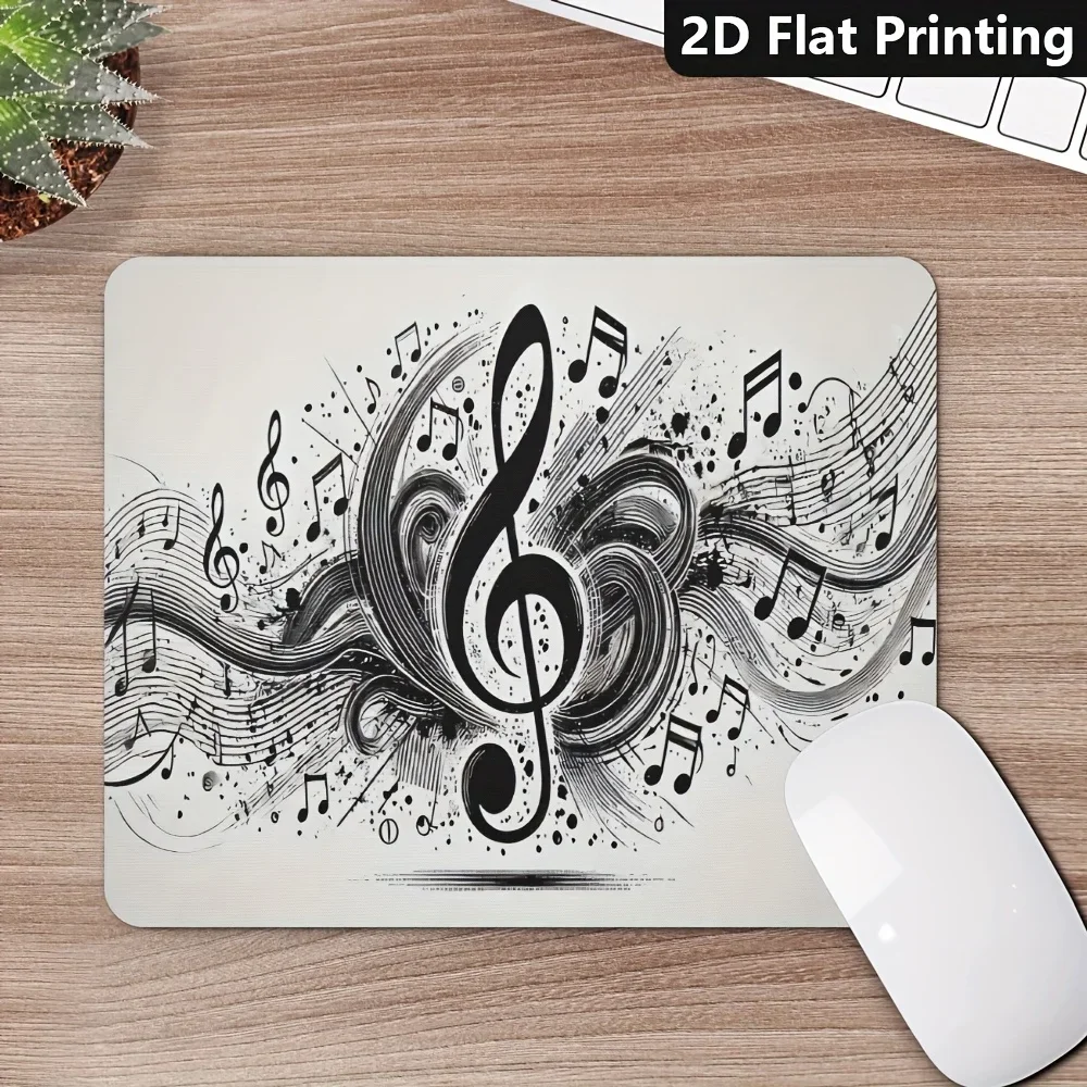 Music Note & Treble Clef Art Pattern Mouse Pad, Non-Slip Rubber Base, 7.9x9.4in / 9.8x7.9in Options, 1PC, for PC Laptop Office G