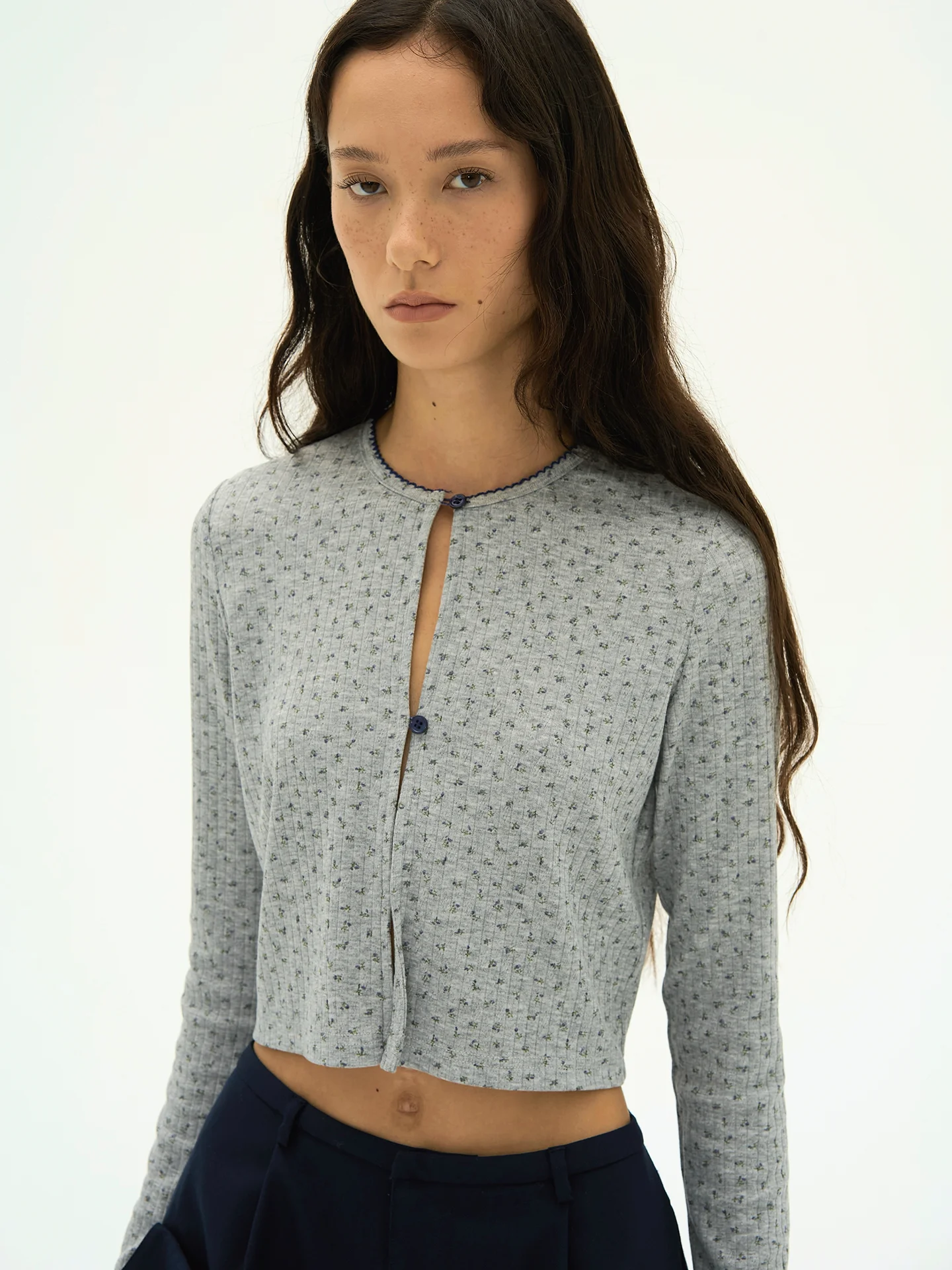 

Женский кардиган с цветочным принтом, длинными рукавами, на двух пуговицах, из чистого хлопка, универсальный, повседневный, базовый топ/футболка