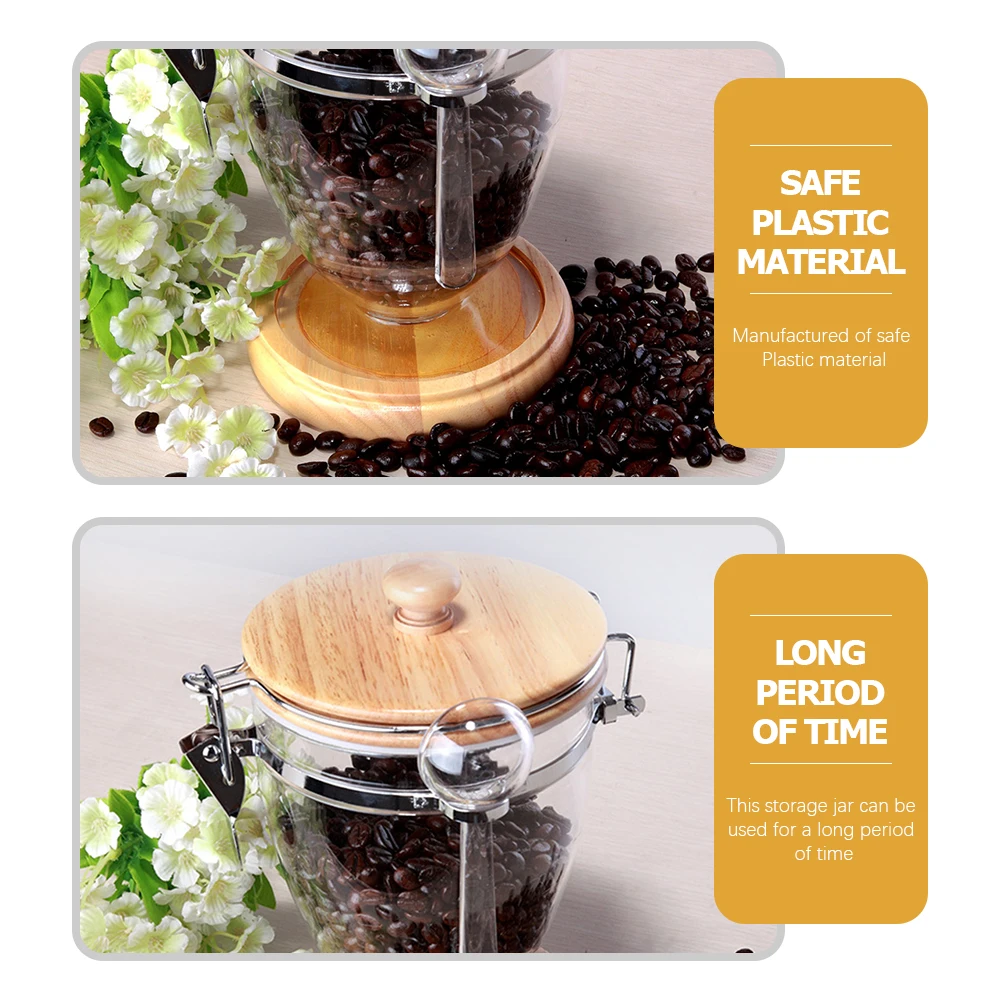

Airtight Storage Jar 1000ml Plastic Oak Metal Sealed Lid Easy Carry Handle Smooth Glossy Long Lasting Safe Material Unique