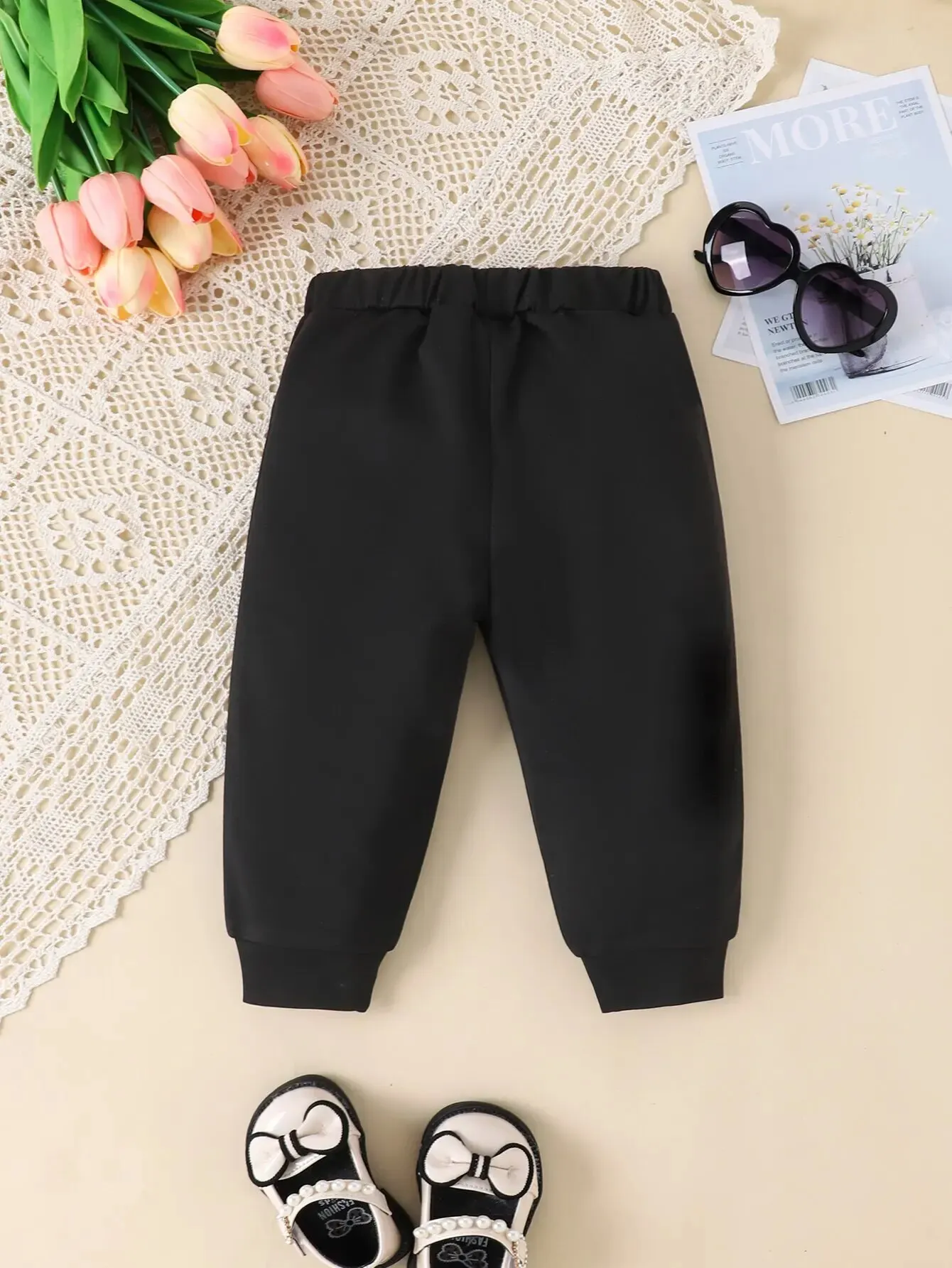 Spring and Autumn Baby Girls Casual Simple Loose Outdoor Sports Pants Solid Color Bow Decorated Comfortable Baby Pants