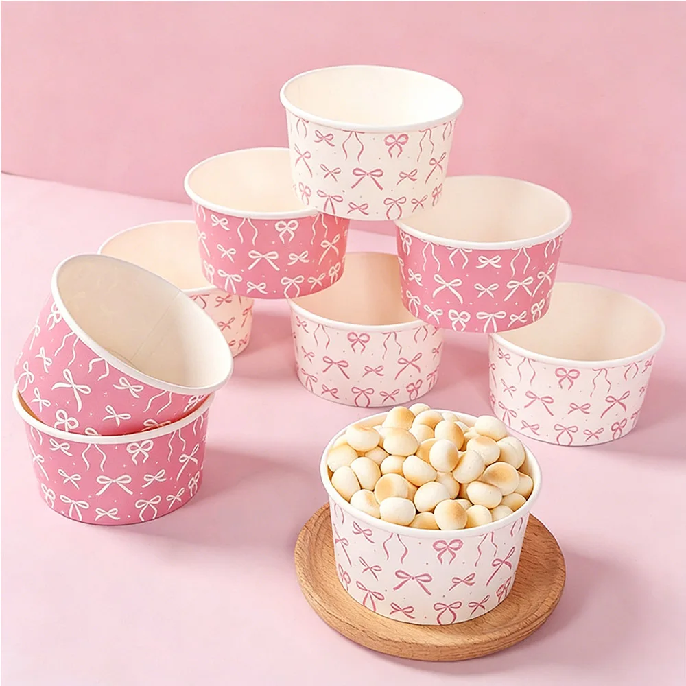 6/10/20/30/50 Stück Rosa Schleife Papier-Tischgeschirr Eiscreme-Schale Snack- und Obstbox Kindergeburtstag Baby-Shower Deko-Zubehör Geschenke – Detail 4