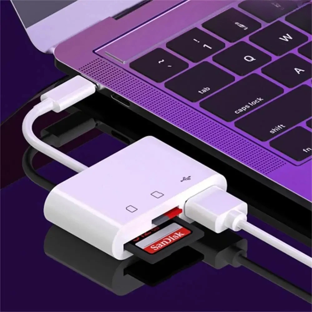 Adaptor Kamera USB Kartu Lightning TypeC Ke SD & TF 3-In-1 untuk Pembaca Kartu iPhone iPad Dongle USB untuk USB Flash Plug Play