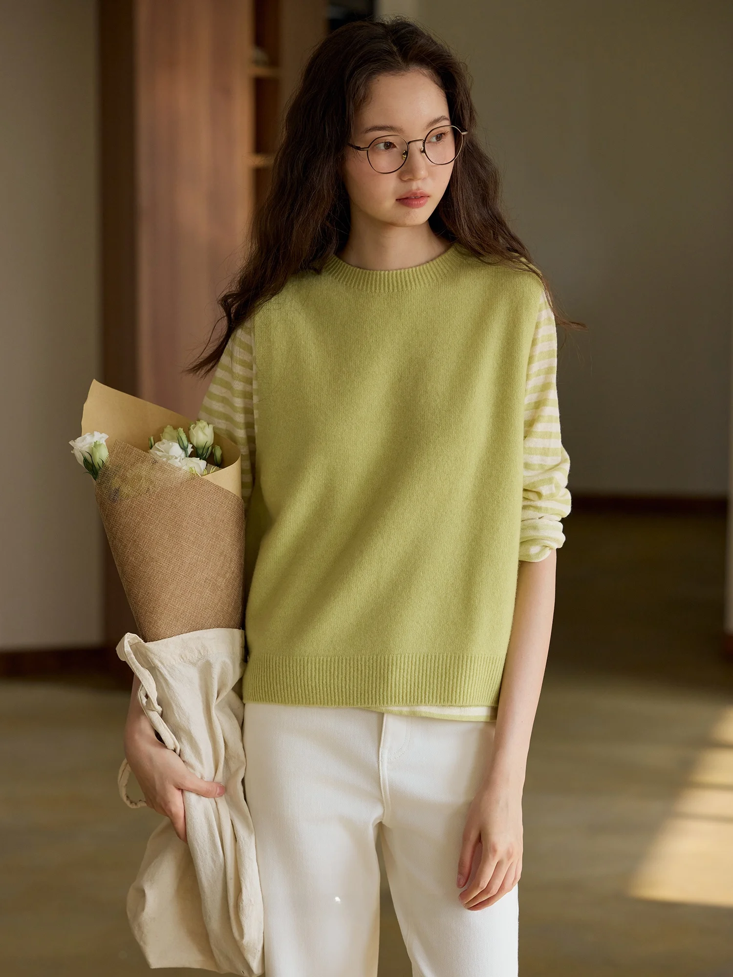 

Limited Edition "Wanaka" 3D Sl Candy Color 00% Wool Svel Vest Casual round Ne Sweater 6 Colors Women's Jaet