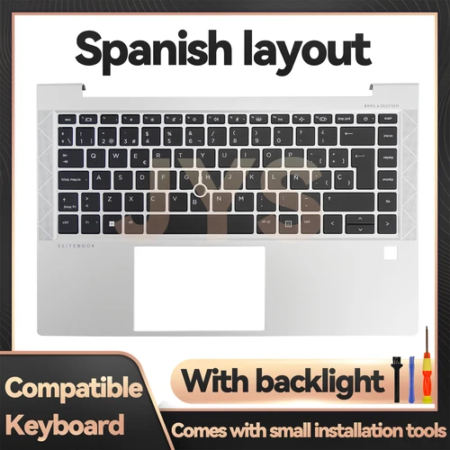 Imagen 1 del producto Carcasa tipo C para portátil HP EliteBook 840 G7/845 G7/840 G8 con teclado y retroiluminación, diseño español