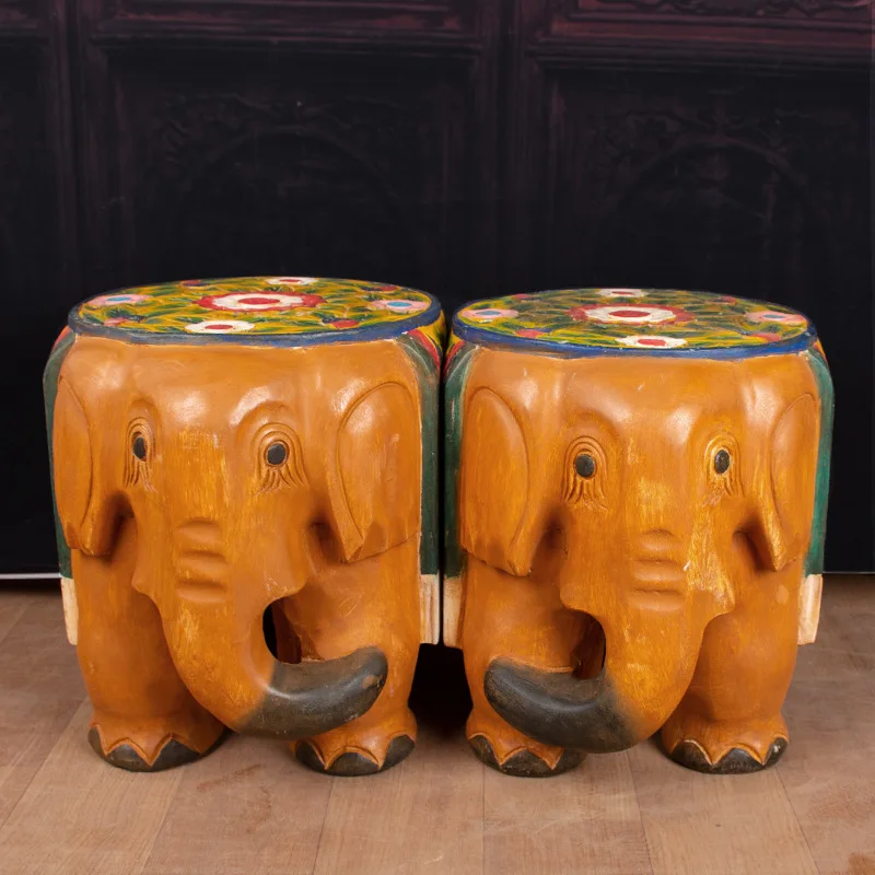 Furniture Solid wood elephant stool Solid wood elephant stool Wood carving seat Practical home stool flower stand