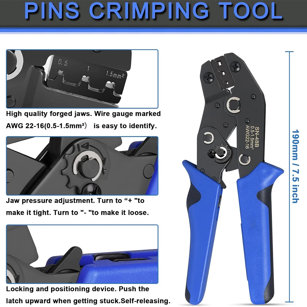 Wire Terminal Crimping Tool Kit,Ratcheting Wire Crimper(0.5-1.5mm²)with 500PCS Female Male Spade Connectors Terminals