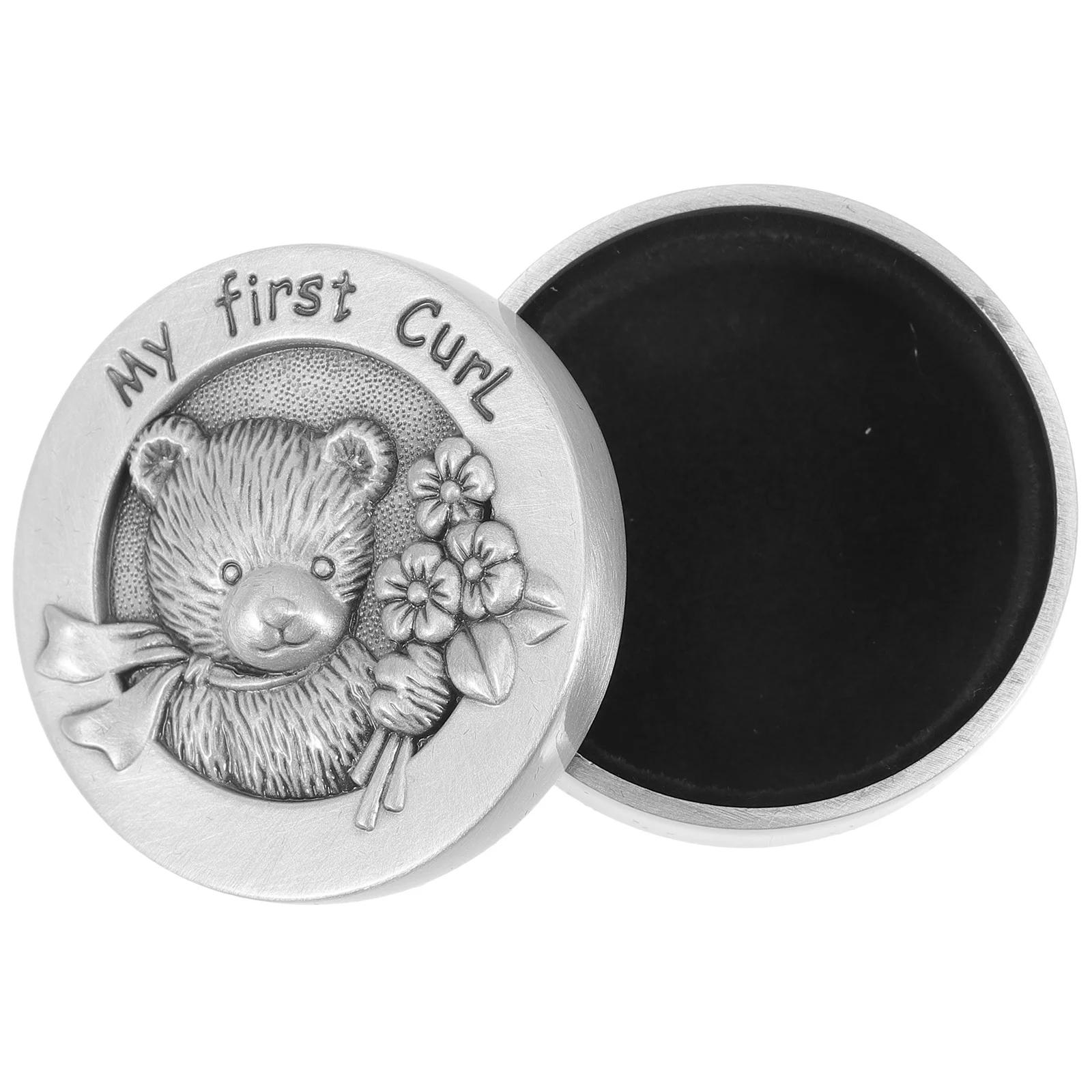 胎児の髪の毛の記念品ボックスステンレス鋼ベビー最初の髪の毛の保管容器ラウンド漫画デザイン新生児のための思い出のギフト