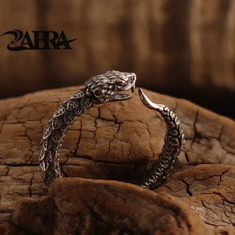 Ouroboros S925 Sterling Silver Retro Niche Texture Adjustable Ring Men's Tail Ring Women's