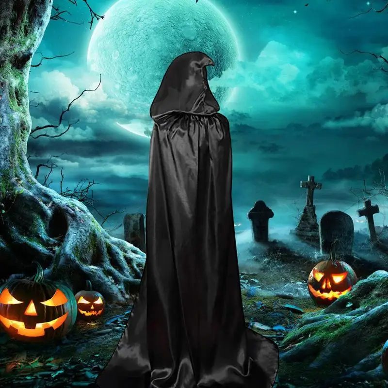 Halloween Cloak With Hood Goth Vampire Pirate Cape Black Party Cape Cosplay Cape For Devil Witch Wizard Halloween Christmas