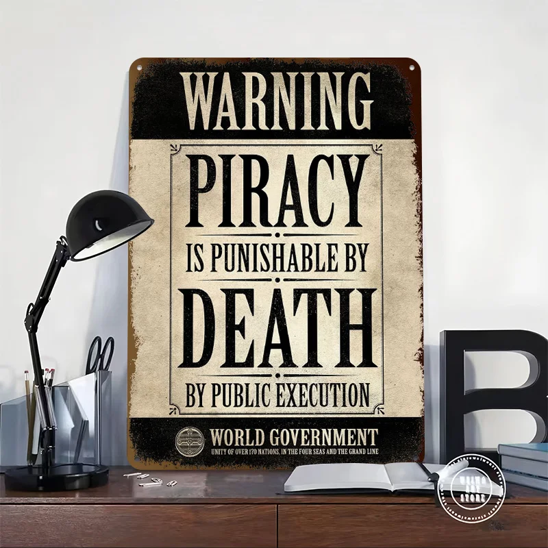 Piracy Is Punishable Tinplate Posters Customizable Wall Art Retro Vintage Metal Signs for Home Room Garage Decoration Gaming