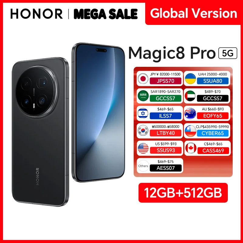 

Global Version HONOR Magic8 Pro 12GB+512GB 5G 6.71'' 120Hz OLED Display 200MP Cameras 7100mAh 100W SuperCharge Dual SIM NFC eSIM