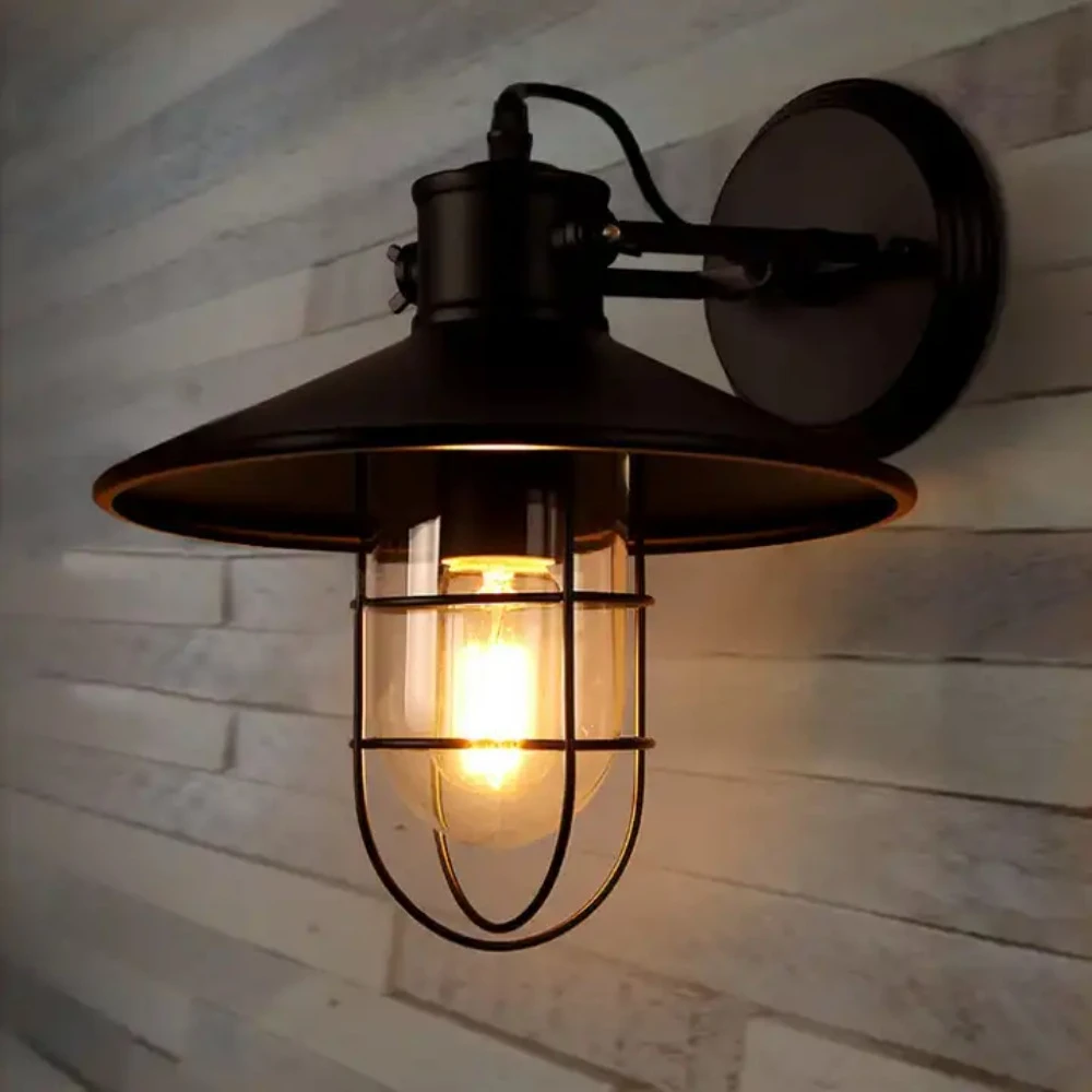 

American Country Industrial Retro Wrought Iron Bracket Light Birdcage Led Wall Lamps for Decoration 1 Light Wall Sconces