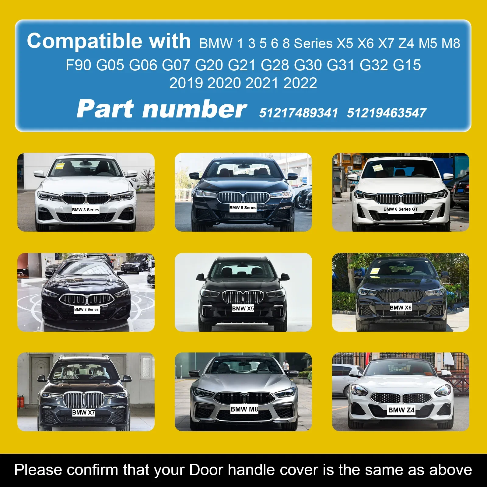For BMW 1 3 5 6 8 Series X5 X6 X7 Z4 M5 M8 Models 2019-2022 Door Handle Cover Cap Key Cap Set 51217489341 51219463547