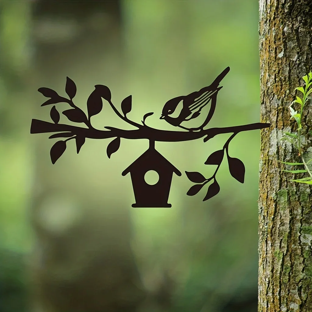 Sparrow Metal Silhouette Garden Stake Metal Yard Art Outdoor Garden Tree Decorations Backyard Garden Patio Outdoor Decoration