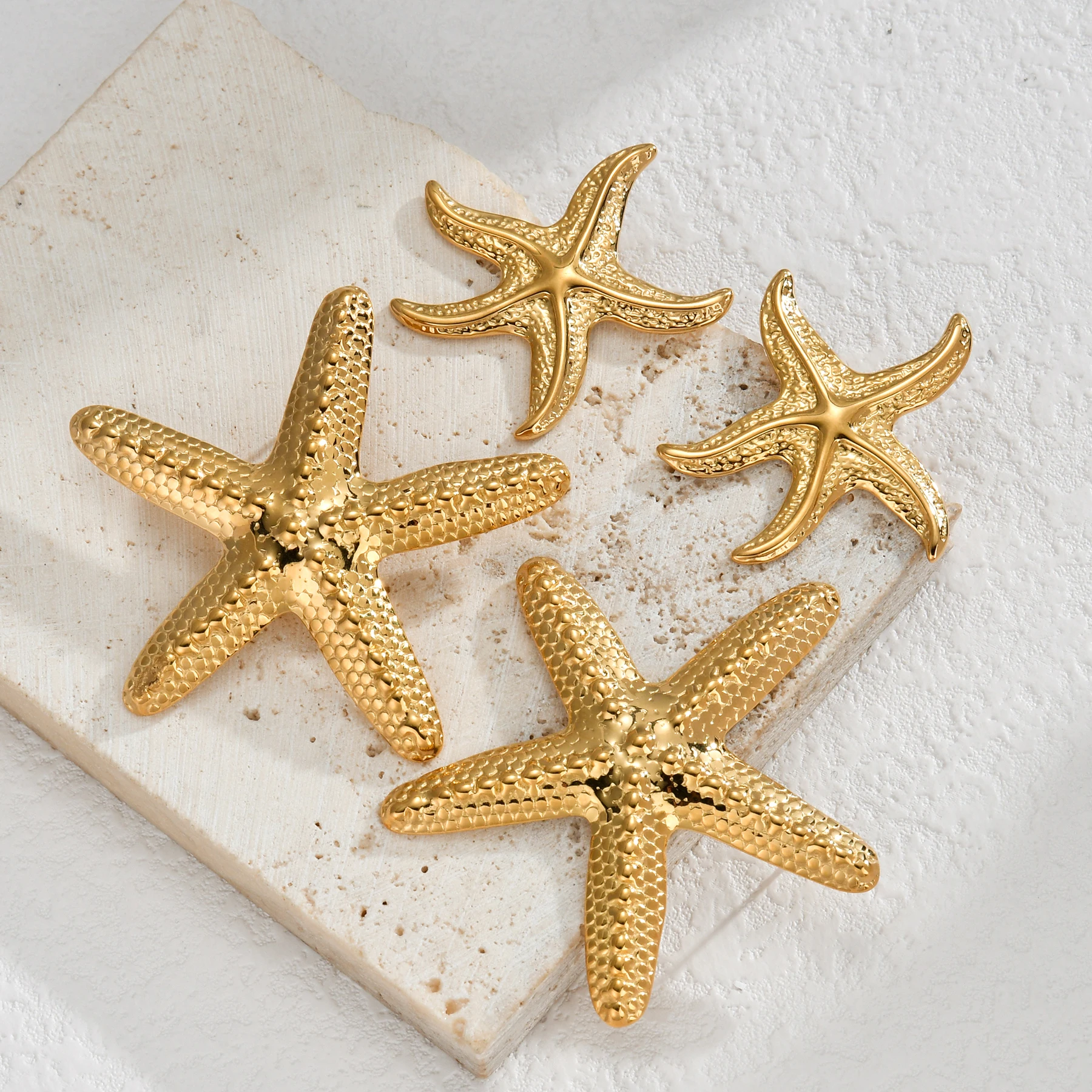 Cute Starfish Earrings Gold Color Big Stud Earrings Stainless Steel Jewelry Vintage Waterproof for Women Mother Birthday Gift