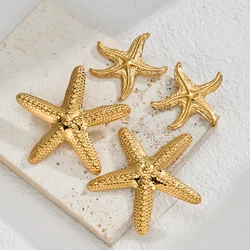 Cute Starfish Earrings Gold Color Big Stud Earrings Stainless Steel Jewelry Vintage Waterproof for Women Mother Birthday Gift