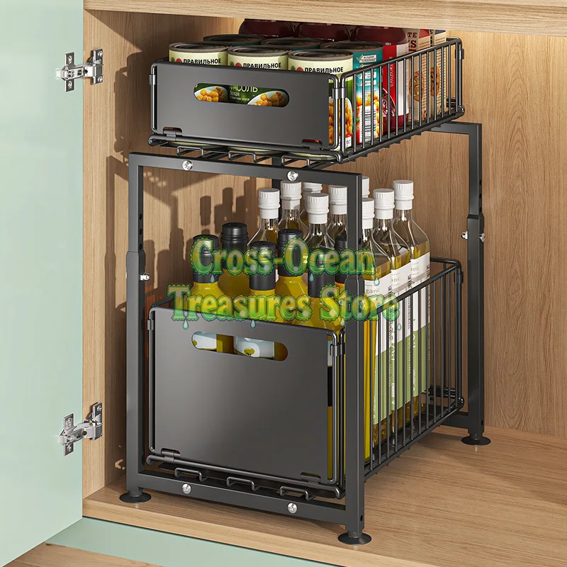 キャビネットバスケット引き出しラック、キッチンカウンター収納ラック、シンク下、キャビネット内の調味料整理ラック