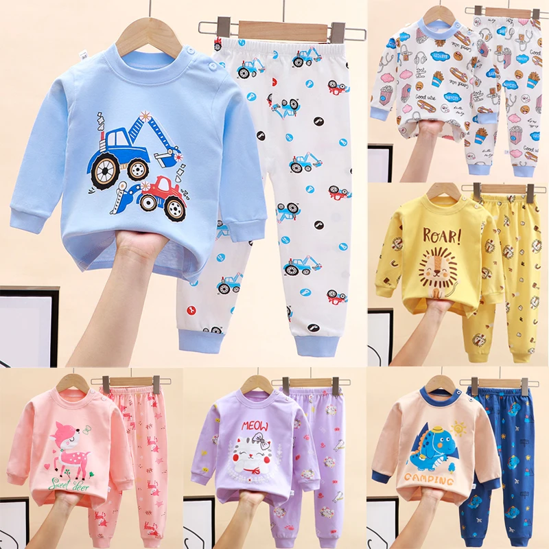 Boy Girl Pajama Set Cartoon Unicorn Long Sleeve Underwear Elastic Waist Pants Outfits for Kids Clothes Autumn Spring DS39