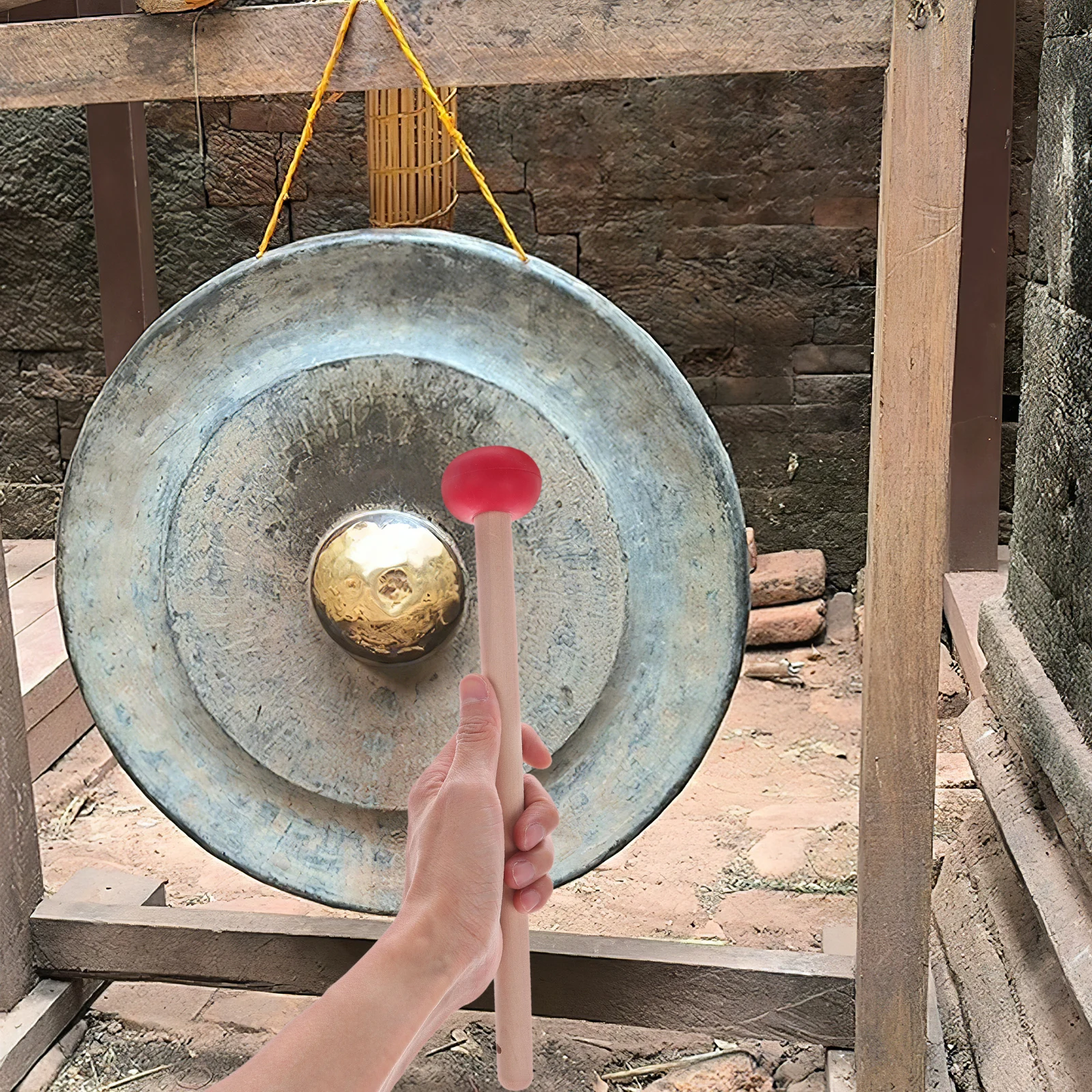 

1pcs Big Gong Mallet Durable Wood Rubber Drumsticks Traditional Chinese Design Kids Concert Percussion Instruments Supplies