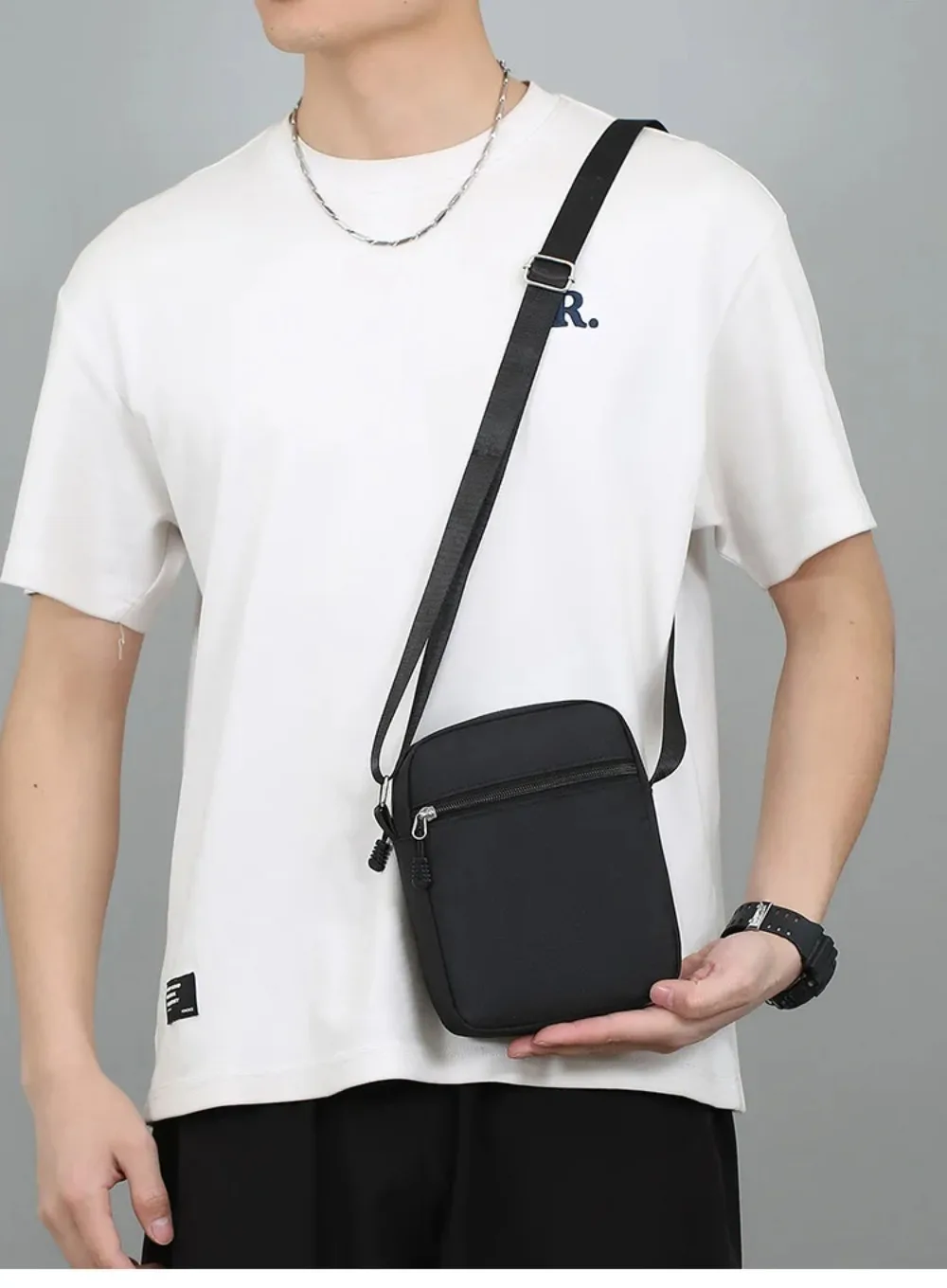 Simple Casual Mini Crossbody Bag Men Nylon Small Shoulder Bag For Men Oxford Black Messenger Side Sling Bag Husband Chest Bag image 6