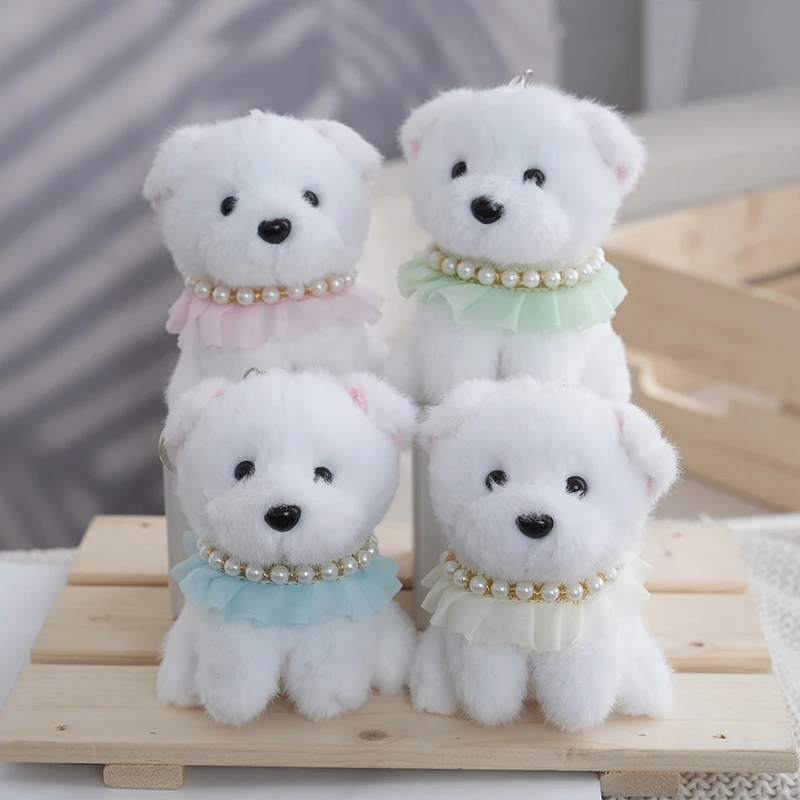 Kawaii Pearl Dog Toys Keychain Soft Cartoon Animal Doll Keychain Lovely Decoration Creative Realistic Dog Figure Children Gifts