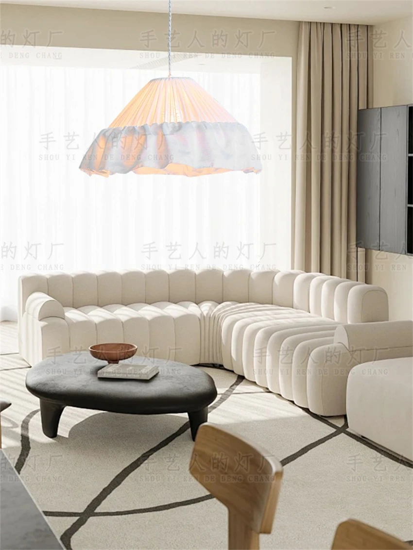 

French white cloth pleated pendant lights modern dining room living room bedroom study romantic fabric lantern pendant lamps