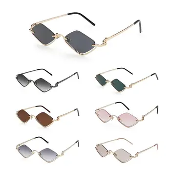 Gafas de sol con forma de diamante para mujer y hombre, lentes de sol de Metal, estilo Hip Hop, Vintage, pequeñas y estrechas, medio marco