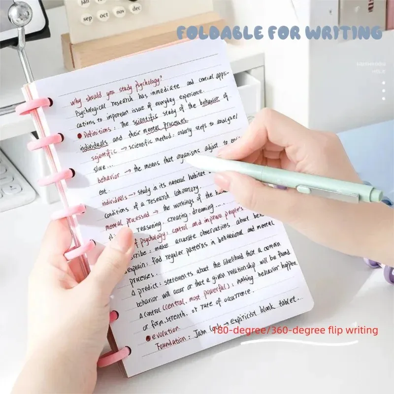 Portable Mushroom Button 80sheets Binder A5 Sheet Ringed Notebooks Macaron Colors A5 Detachable Notebook for Work School BJB03