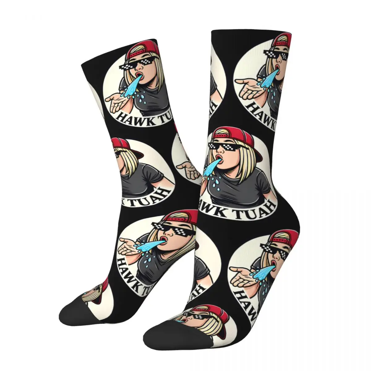 Hip Hop Retro Awesome Crazy Men's compression Socks Unisex HAWK TUAH Harajuku Pattern Printed Funny Novelty Happy Crew Sock Boys