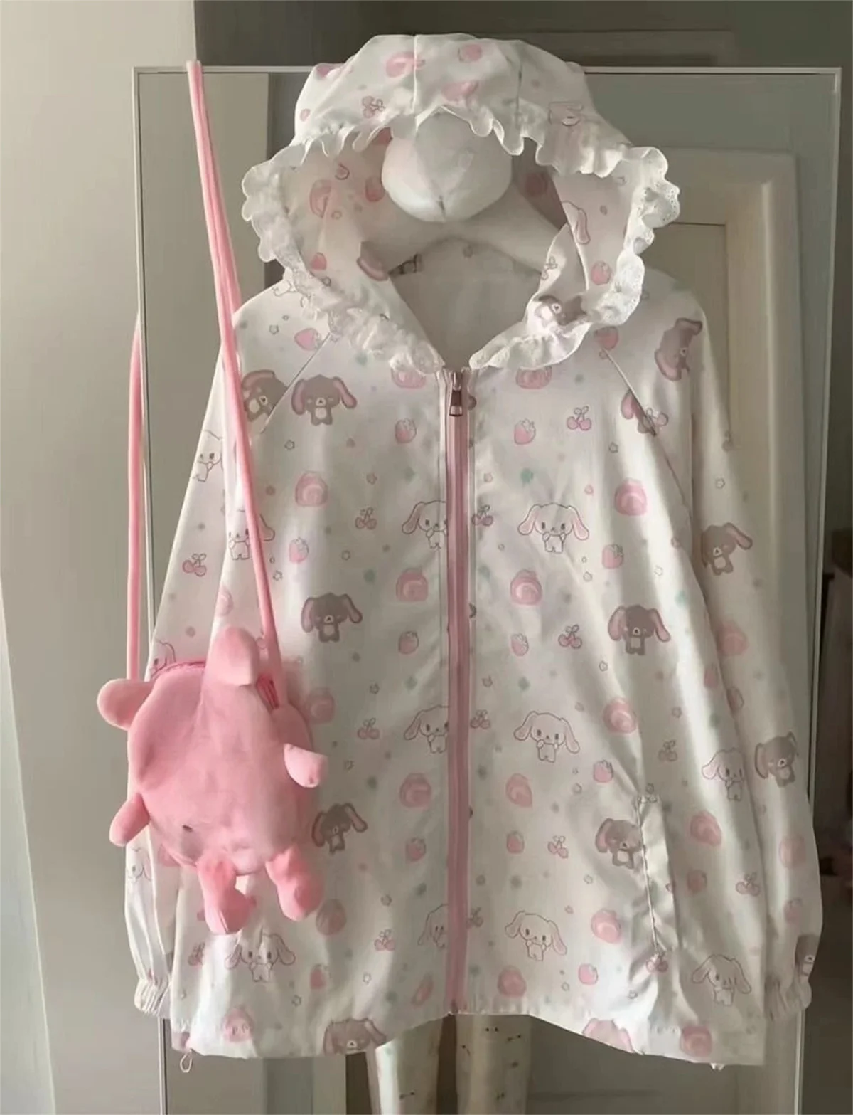 Japanische Kawaii Cartoon-Katzen-Print-Jacken Y2k Ästhetische Lässige Sonnenschutz-Reißverschluss-Damenoberteile Grunge Patchwork Kapuzenmäntel – Detail 13