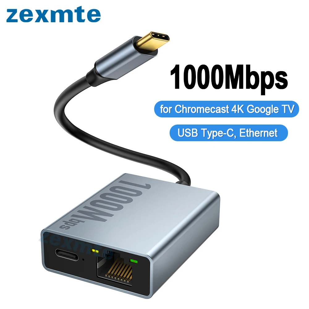 Zexmte 1000Mbps Ethernet Adapter for Chromecast 4K Google TV USB C Type-C to 1000Mbps Network Card for PC TV ipad Android Device