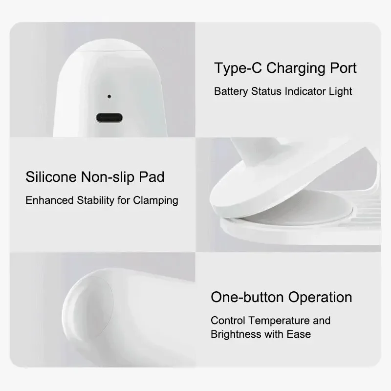Lampe de bureau multifonction type-c Rechargeable 3 en 1, Portable, Table de lecture, rendu, lampe à Clip